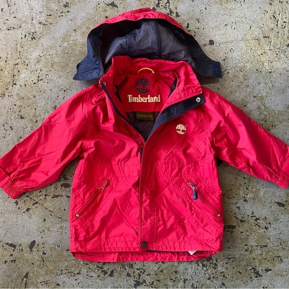 Timberland Other - Timberland Kids Red and Navy Lightweight Removable Hood Jacket Size 4